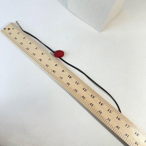 Carved Rose Necklace Leather Cord Srerling Silver Clasp Floral Minimal Dainty - Picture 8 of 8